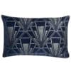 Art Deco Geometric Velvet Chenille XL Rectangular Cushion in Navy Blue