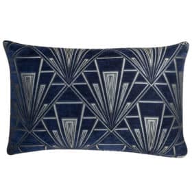 Art Deco Geometric Velvet Chenille XL Rectangular Cushion in Navy Blue