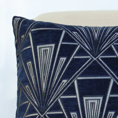 Art Deco Geometric Velvet Chenille XL Rectangular Cushion in Navy Blue