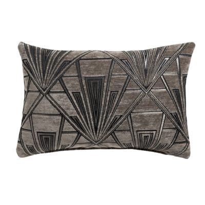 Art Deco Geometric Velvet Chenille Boudoir Cushion in Grey and Silver