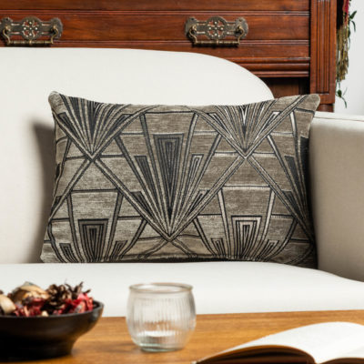 Art Deco Geometric Velvet Chenille Boudoir Cushion in Grey and Silver