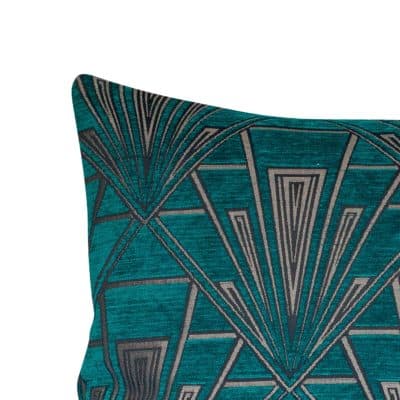 Art Deco Geometric Velvet Chenille XL Rectangular Cushion in Teal and Silver