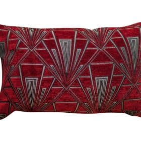 Art Deco Geometric XL Rectangular Cushion in Red and Silver