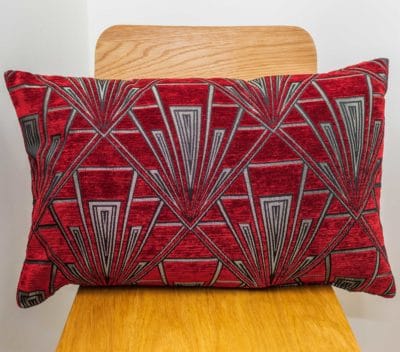 Art Deco Geometric XL Rectangular Cushion in Red and Silver