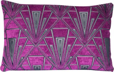 Art Deco Geometric Velvet Chenille XL Rectangular Cushion in Pink and Silver
