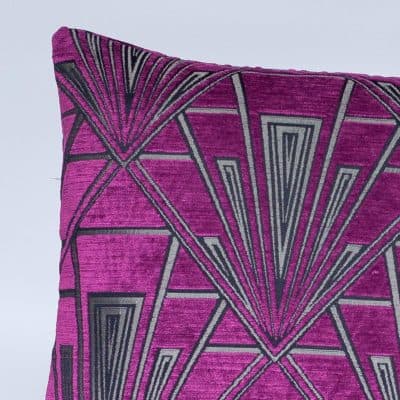 Art Deco Geometric Velvet Chenille XL Rectangular Cushion in Pink and Silver