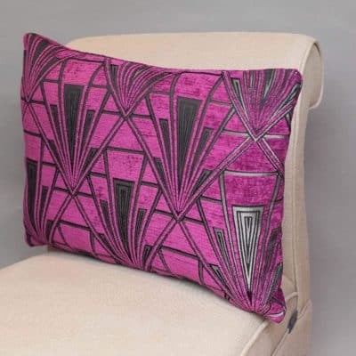 Art Deco Geometric Velvet Chenille XL Rectangular Cushion in Pink and Silver