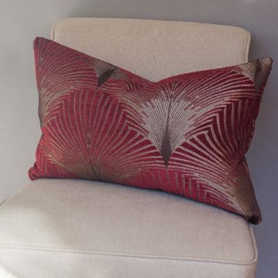 Art Deco Fan XL Rectangular Cushion in Red and Gold