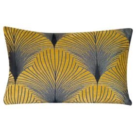 Art Deco Fan XL Rectangular Cushion in Ochre and Silver