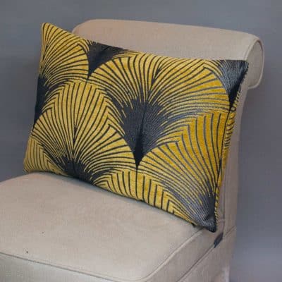Art Deco Fan XL Rectangular Cushion in Ochre and Silver