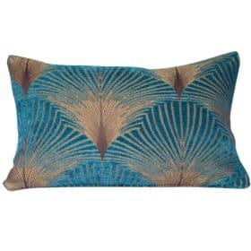 Art Deco Fan XL Rectangular Cushion in Teal and Gold