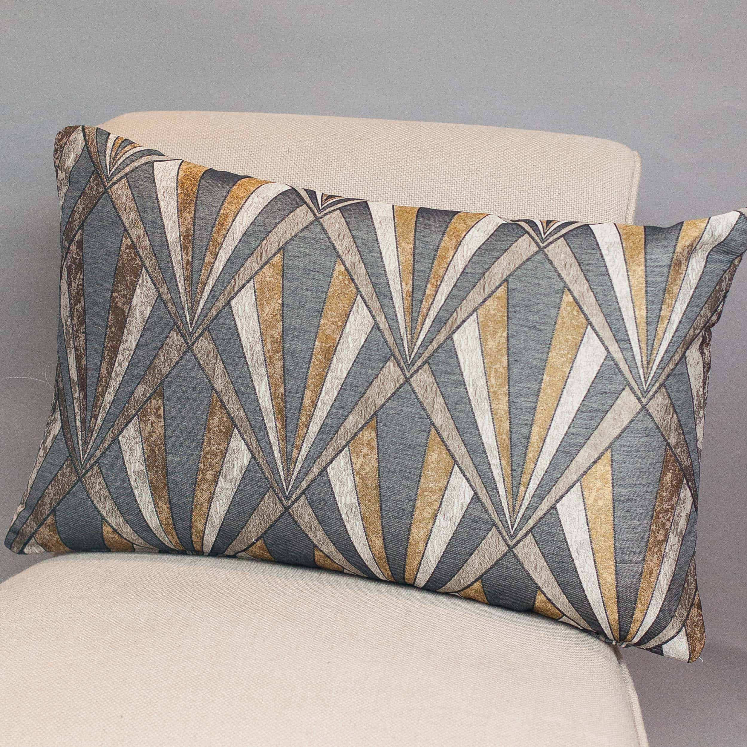 Metallic Art Deco XL Rectangular Cushion in Gold and Black Linen Loft