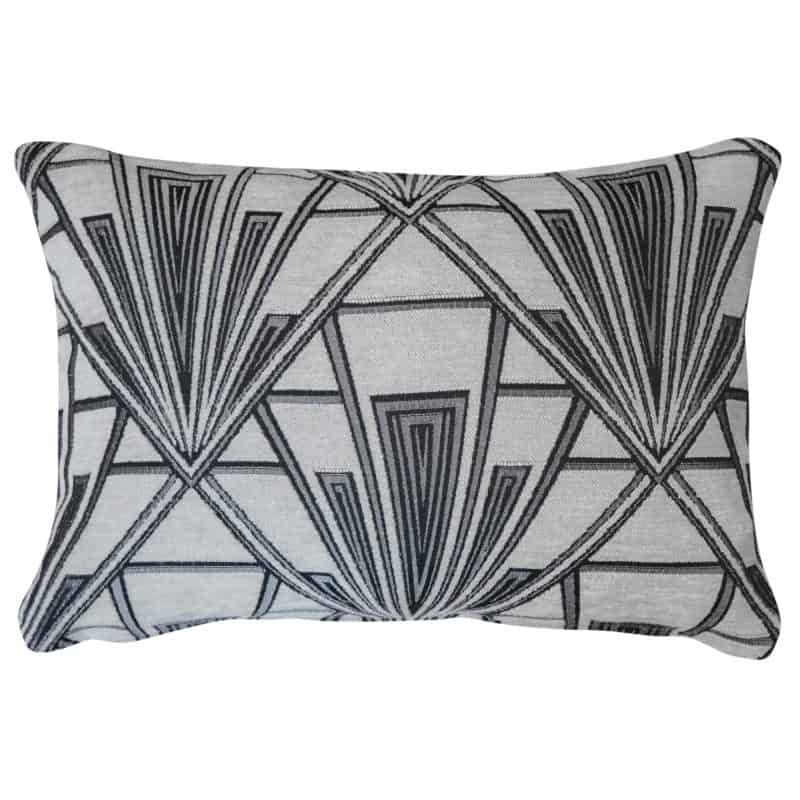 Art Deco Geometric Velvet Chenille Boudoir Cushion in Pearl White