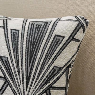 Art Deco Geometric Velvet Chenille Boudoir Cushion in Pearl White