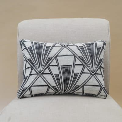 Art Deco Geometric Velvet Chenille Boudoir Cushion in Pearl White