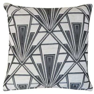 Art Deco Geometric Velvet Chenille Cushion in Pearl White