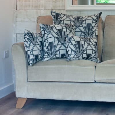 Art Deco Geometric Velvet Chenille Cushion in Pearl White