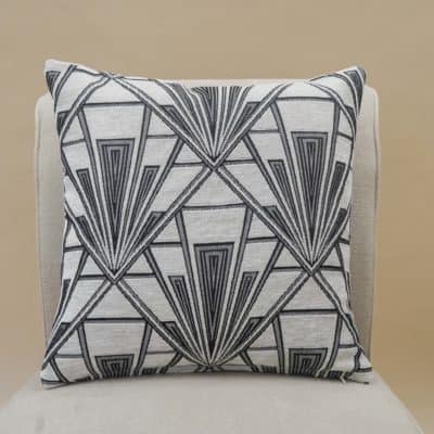 Art Deco Geometric Velvet Chenille Cushion in Pearl White