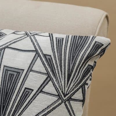 Art Deco Geometric Velvet Chenille XL Rectangular Cushion in Pearl White