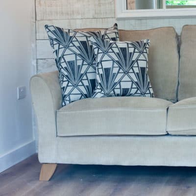 Art Deco Geometric Velvet Chenille Extra-Large Cushion in Pearl White