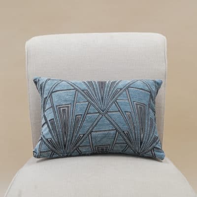 Art Deco Geometric Velvet Chenille Boudoir Cushion in Steel Blue