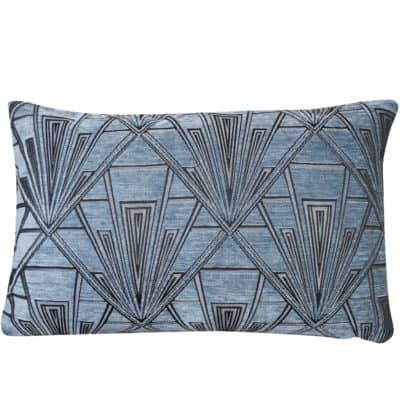 Art Deco Geometric Velvet Chenille XL Rectangular Cushion in Steel Blue