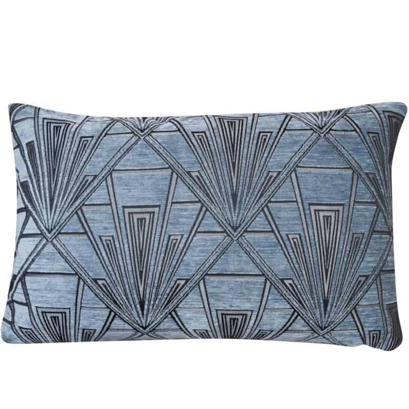 Art Deco Geometric Velvet Chenille XL Rectangular Cushion in Steel Blue