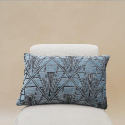 Art Deco Geometric Velvet Chenille XL Rectangular Cushion in Steel Blue