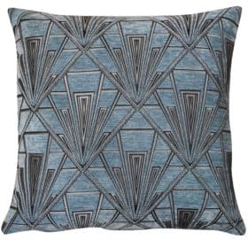 Art Deco Geometric Velvet Chenille Extra-Large Cushion in Steel Blue