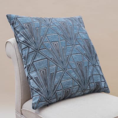 Art Deco Geometric Velvet Chenille Extra-Large Cushion in Steel Blue