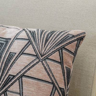 Art Deco Geometric Velvet Chenille Boudoir Cushion in Blush Pink
