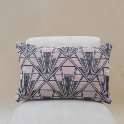 Art Deco Geometric Velvet Chenille XL Rectangular Cushion in Blush Pink