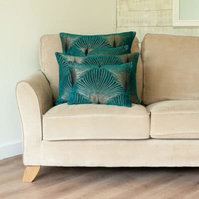 Art Deco Fan Boudoir Cushion in Teal and Silver