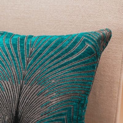 Art Deco Fan Boudoir Cushion in Teal and Silver