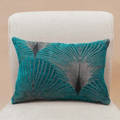 Art Deco Fan Boudoir Cushion in Teal and Silver