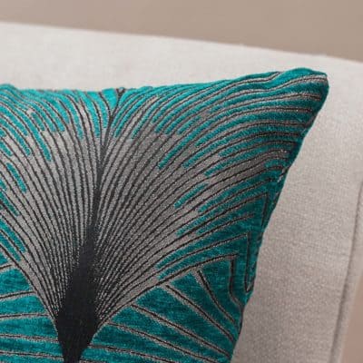 Art Deco Fan Cushion in Teal and Silver