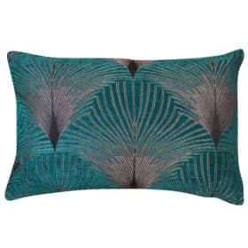 Art Deco Fan XL Rectangular Cushion in Teal and Silver