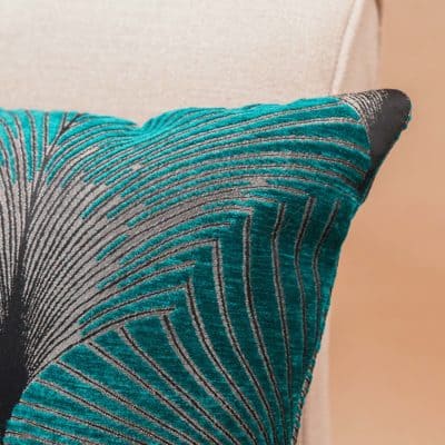 Art Deco Fan XL Rectangular Cushion in Teal and Silver