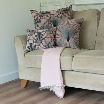 Art Deco Fan Cushion in Blush Pink