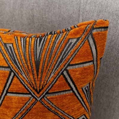 Art Deco Geometric Velvet Chenille Cushion in Burnt Orange and Silver