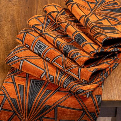 Art Deco Geometric Table Runner in Burnt Orange and Silver