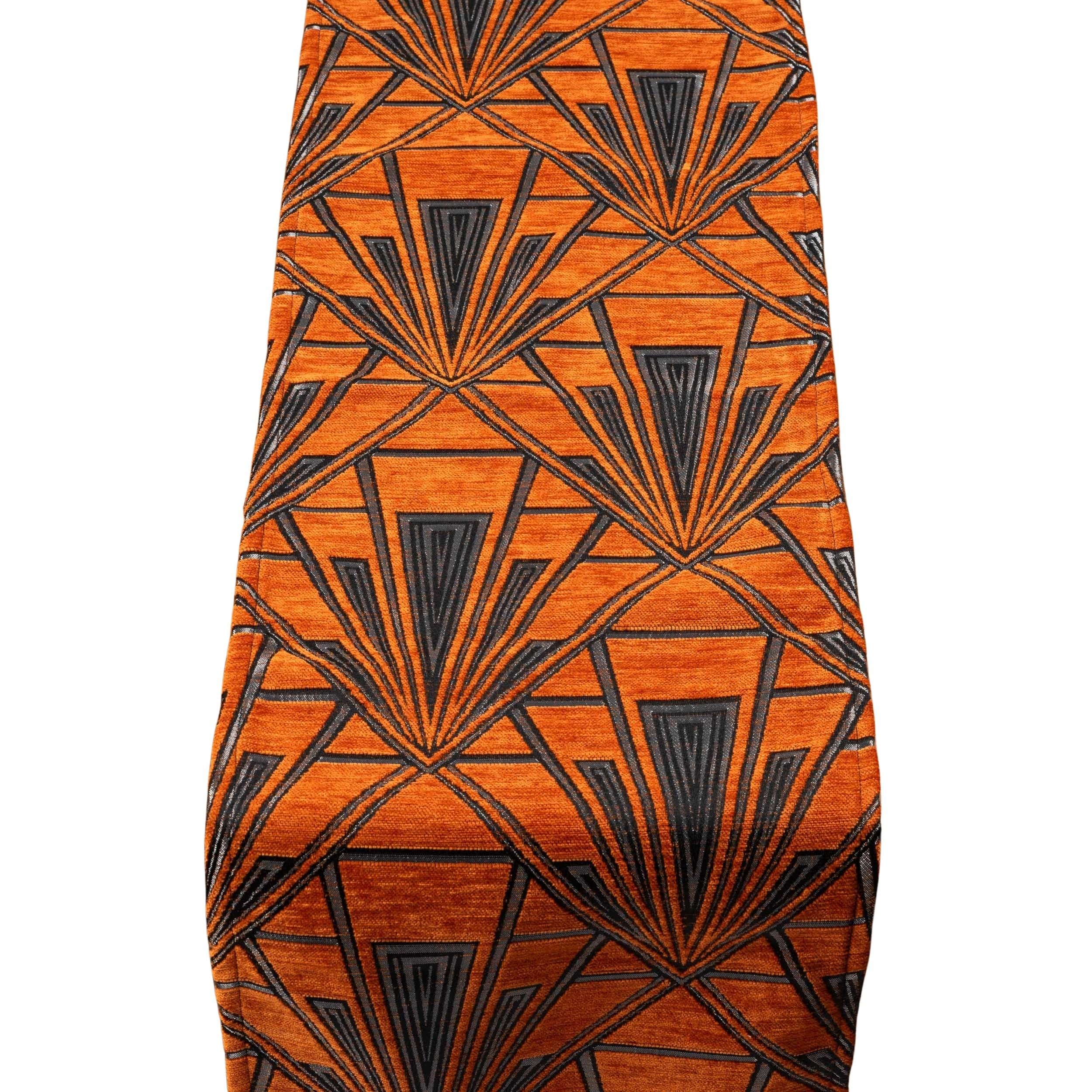 Art Deco Geometric Table Runner in Burnt Orange and Silver