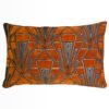 Art Deco Geometric Velvet Chenille XL Rectangular Cushion in Burnt Orange and Silver