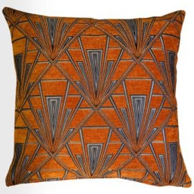 Art Deco Geometric Velvet Chenille Extra-Large Cushion in Burnt Orange and Silver