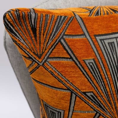 Art Deco Geometric Velvet Chenille Extra-Large Cushion in Burnt Orange and Silver