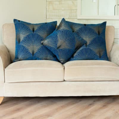 Art Deco Fan Cushion in Electric Blue