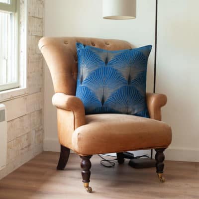 Art Deco Fan Extra-Large Cushion in Royal Blue and Silver