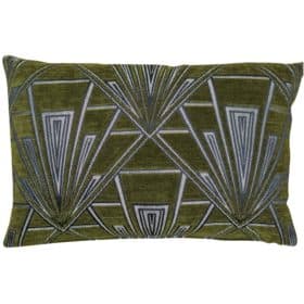 Art Deco Geometric Velvet Chenille Boudoir Cushion in Forest Green