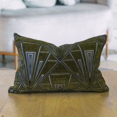 Art Deco Geometric Velvet Chenille Boudoir Cushion in Forest Green