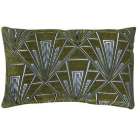 Art Deco Geometric Velvet Chenille XL Rectangular Cushion in Forest Green